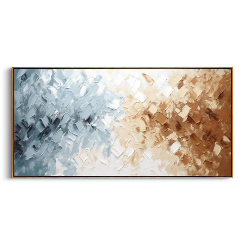 "The Convergence of Eras" – Modern Heavy Impasto Abstract | 3D Blue & Caramel Palette Knife Painting | Luxury Horizontal Wall Art #PT 542