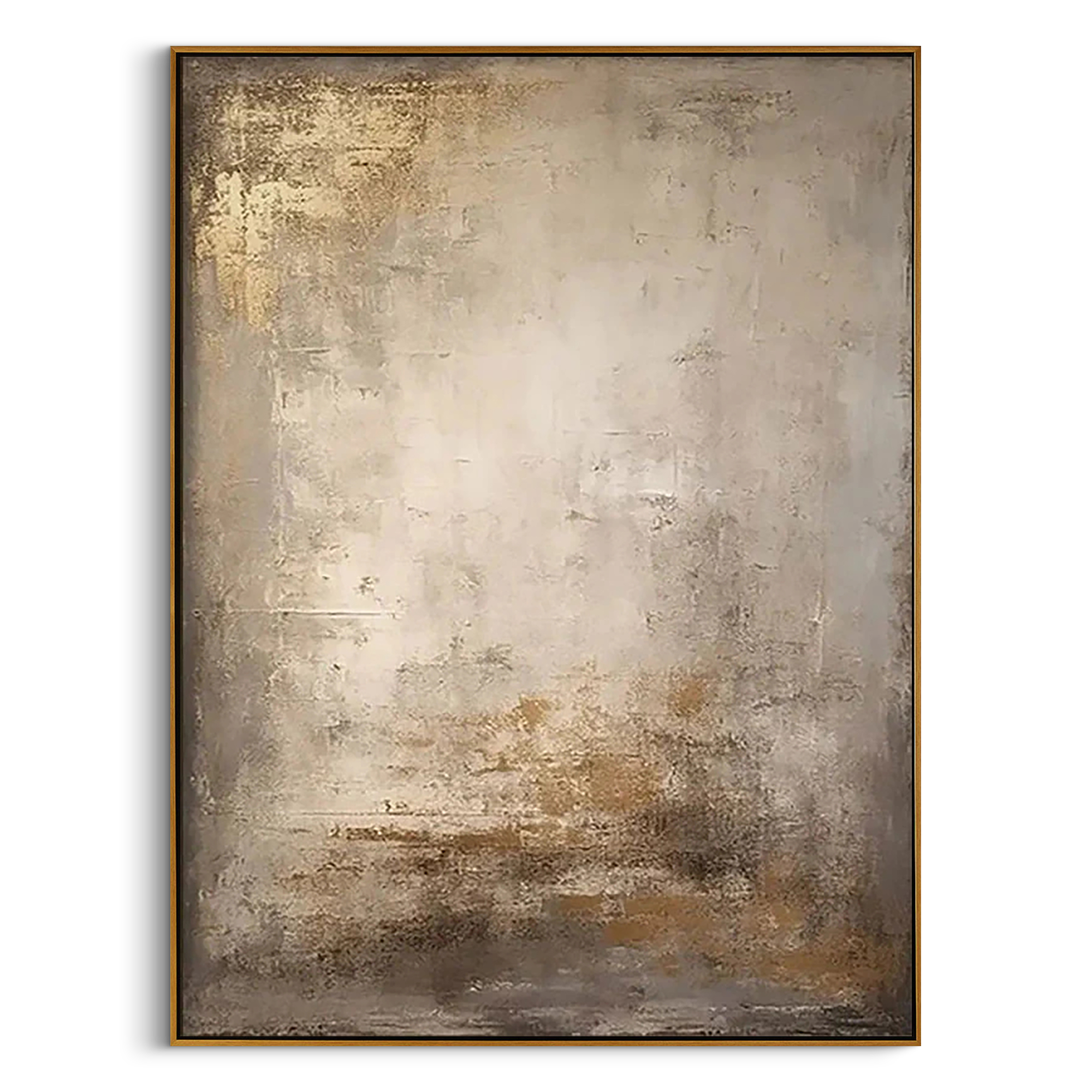 Abstract art painting with gold and brown tones on a white background