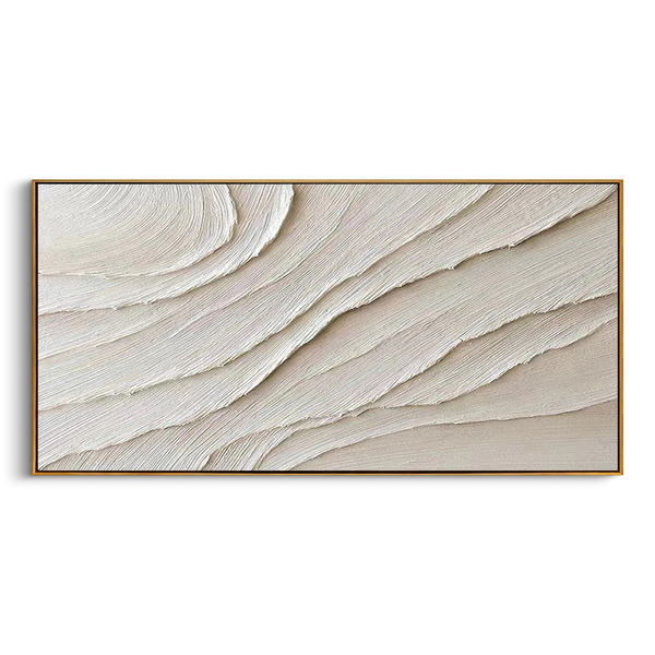 "Sands of Silence" – 3D Sculptural Scalloped Heavy Impasto | Minimalist Creamy Wabi-Sabi Horizontal Gallery Art #WS 241