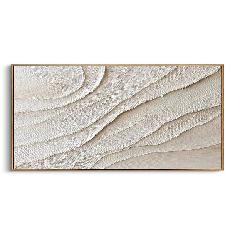 "Sands of Silence" – 3D Sculptural Scalloped Heavy Impasto | Minimalist Creamy Wabi-Sabi Horizontal Gallery Art #WS 241