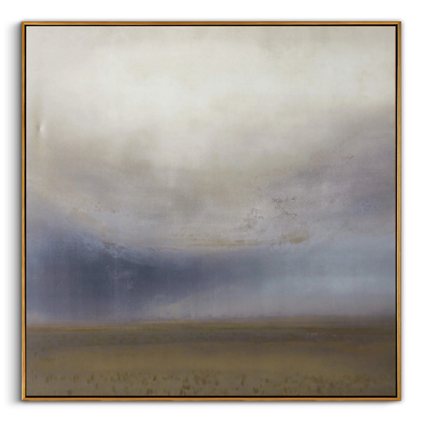 "The Silent Storm" – Modern Atmospheric Abstract Oil | Deep Indigo & Earth Tone Square Statement Wall Art #WS 236