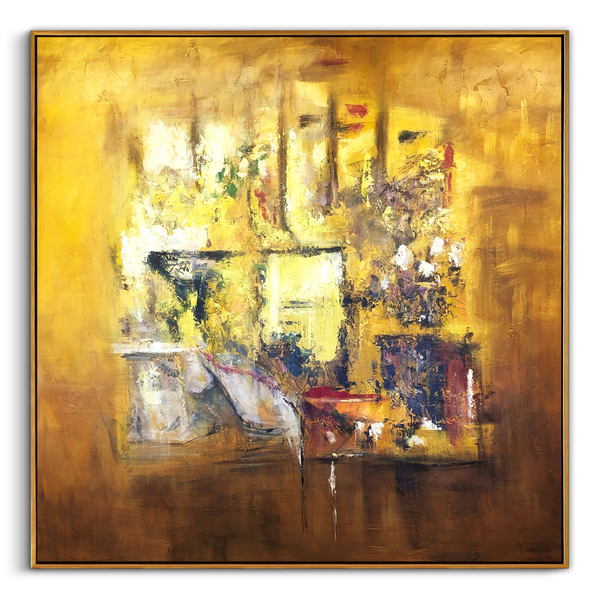 "Amber Morning" – Modern Impressionist Golden Abstract | Luxury Statement Texture Art for Mansion Living Room #AB1018