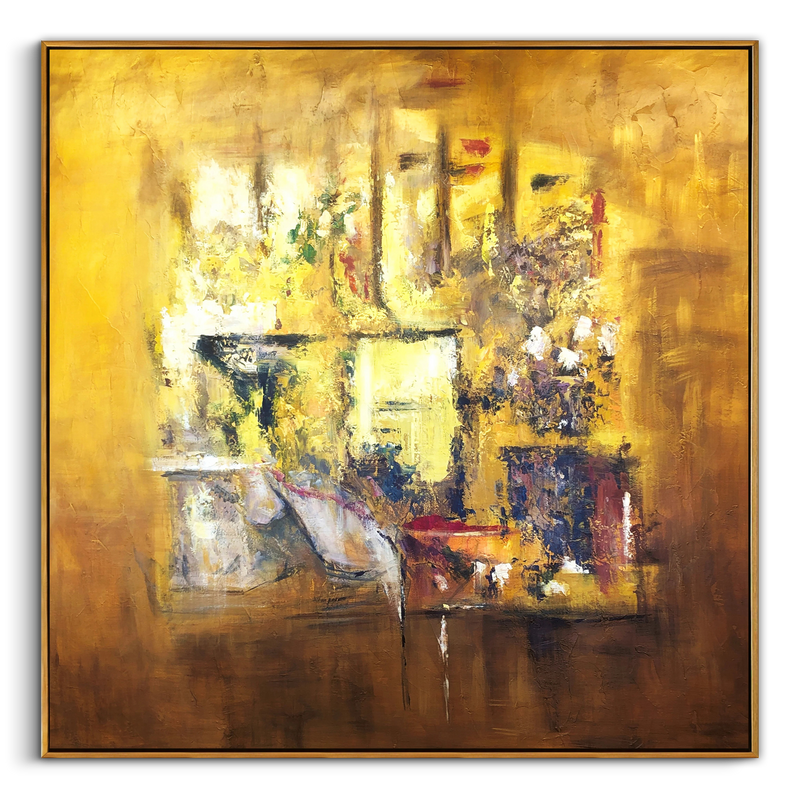 "Amber Morning" – Modern Impressionist Golden Abstract | Luxury Statement Texture Art for Mansion Living Room #AB1018