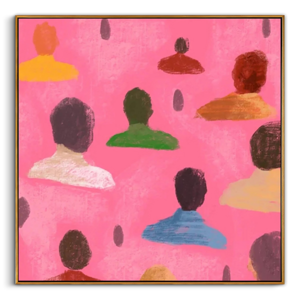 "The Pink Assembly" – Modern Pop Art Silhouette | Bold Dopamine Style Bubblegum Pink Wall Art #PE494