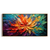 "Ember's Kiss" – Fiery Orange & Midnight Purple Panorama Impasto Painting | Modern Luxury Living Room Art#PT 495