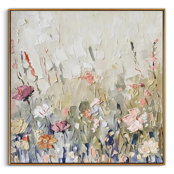 "Secret Bloom" – Modern Heavy Impasto Floral | 3D Hand-Painted Textured Wildflowers | Elegant Morandi Palette Wall Decor #PT534