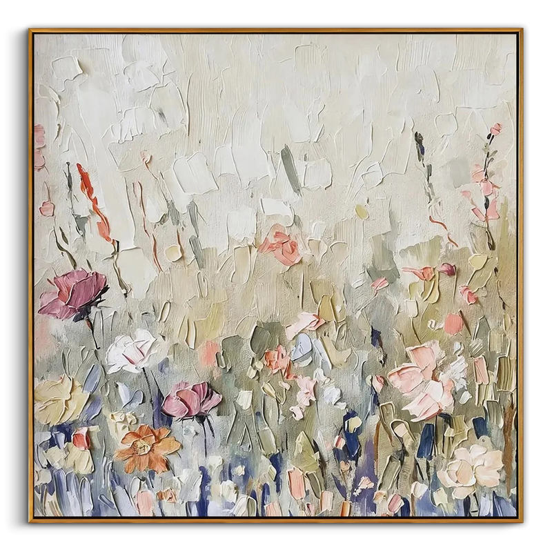 "Secret Bloom" – Modern Heavy Impasto Floral | 3D Hand-Painted Textured Wildflowers | Elegant Morandi Palette Wall Decor #PT534