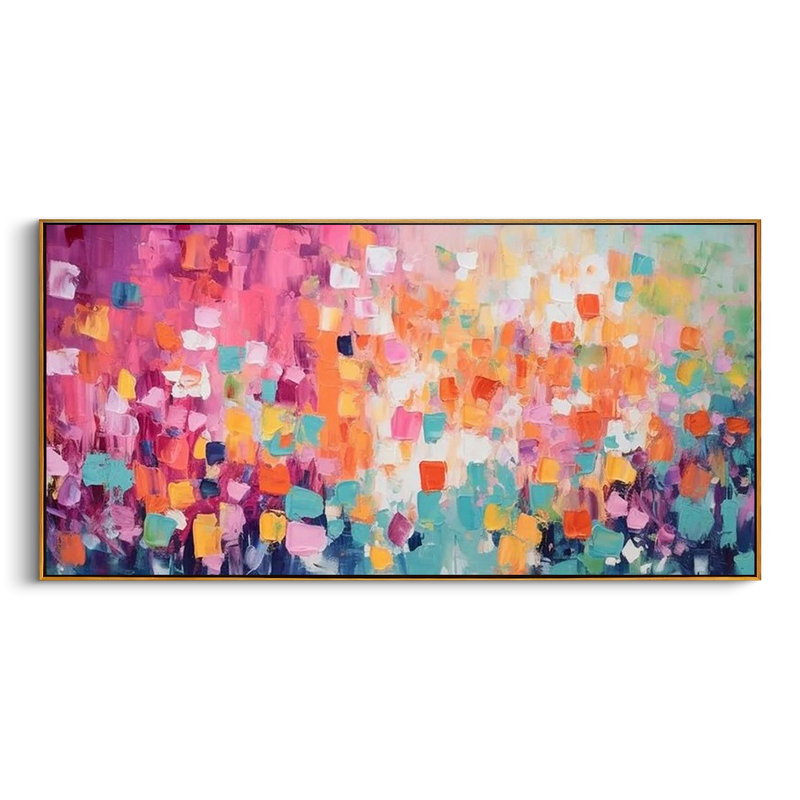 "Chromatic Celebration" – Modern Vibrant Mosaic Impasto | Dopamine Style Horizontal Statement Art #AB998