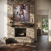 This 100% hand-painted western animal artwork features this hand-painted square canvas presents a powerful running horse in warm brown, black, cream, and smoky grey tones. Loose expressive brushwork, swirling motion, and layered background texture give the animal subject a dramatic sense of speed and strength for living rooms, offices, ranch-inspired interiors, studies, and statement walls.