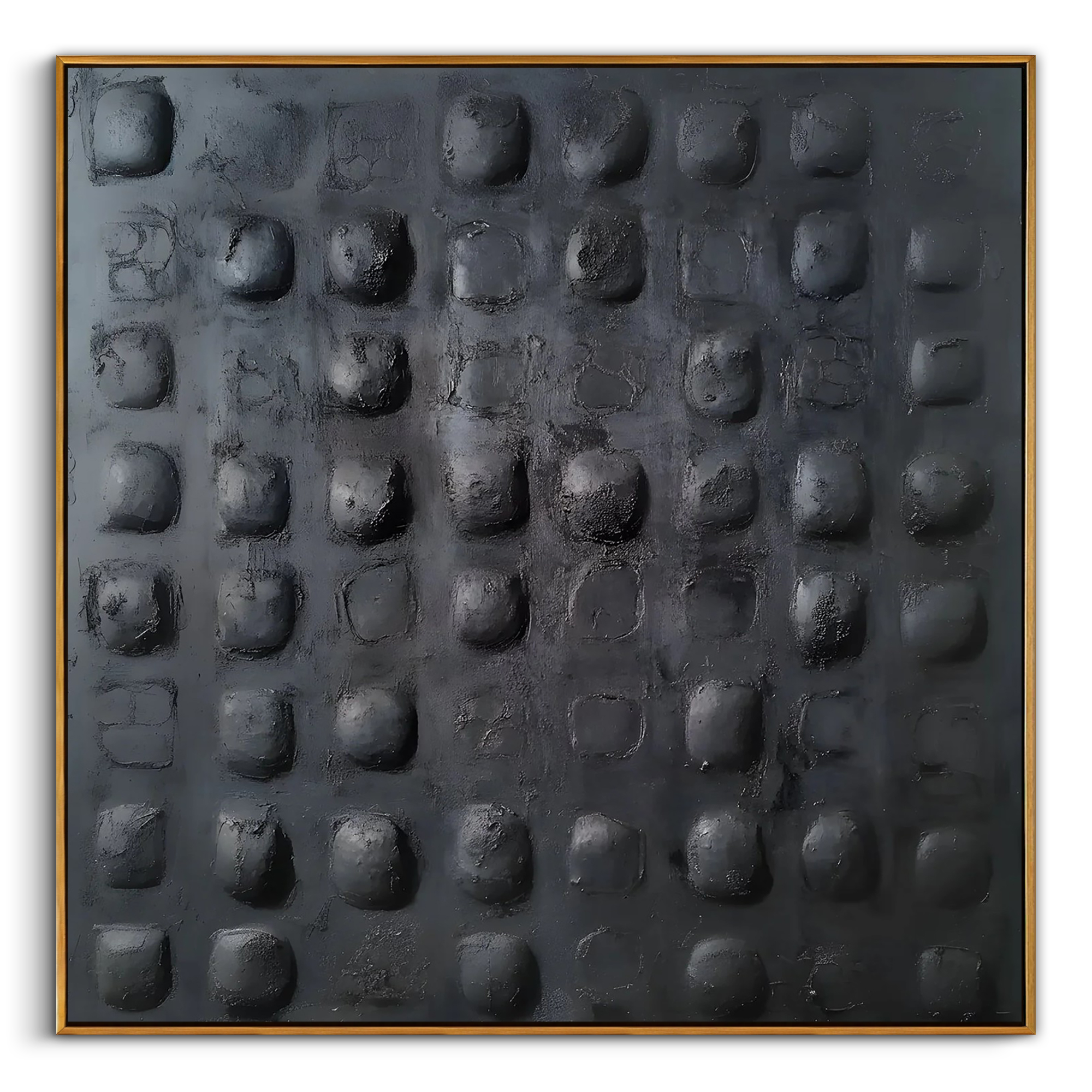 "Obsidian Pulse" – Dark Minimalist 3D Matrix Relief | Hand-Textured Carbon-Black Abstract Painting for Luxury Interiors #WS 233