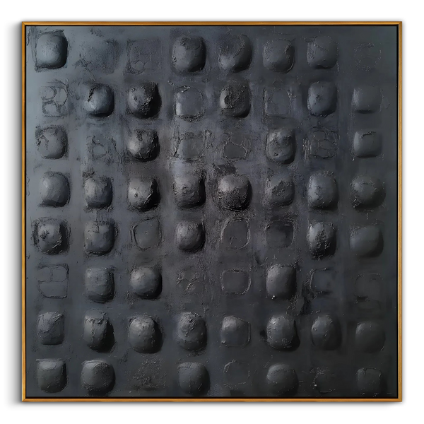 "Obsidian Pulse" – Dark Minimalist 3D Matrix Relief | Hand-Textured Carbon-Black Abstract Painting for Luxury Interiors #WS 233
