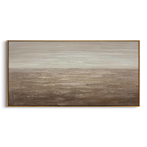 "Terra Echo" – Modern Wabi-Sabi Mineral Texture Abstract | Minimalist Oatmeal Tone Horizontal Statement Art #WS 242