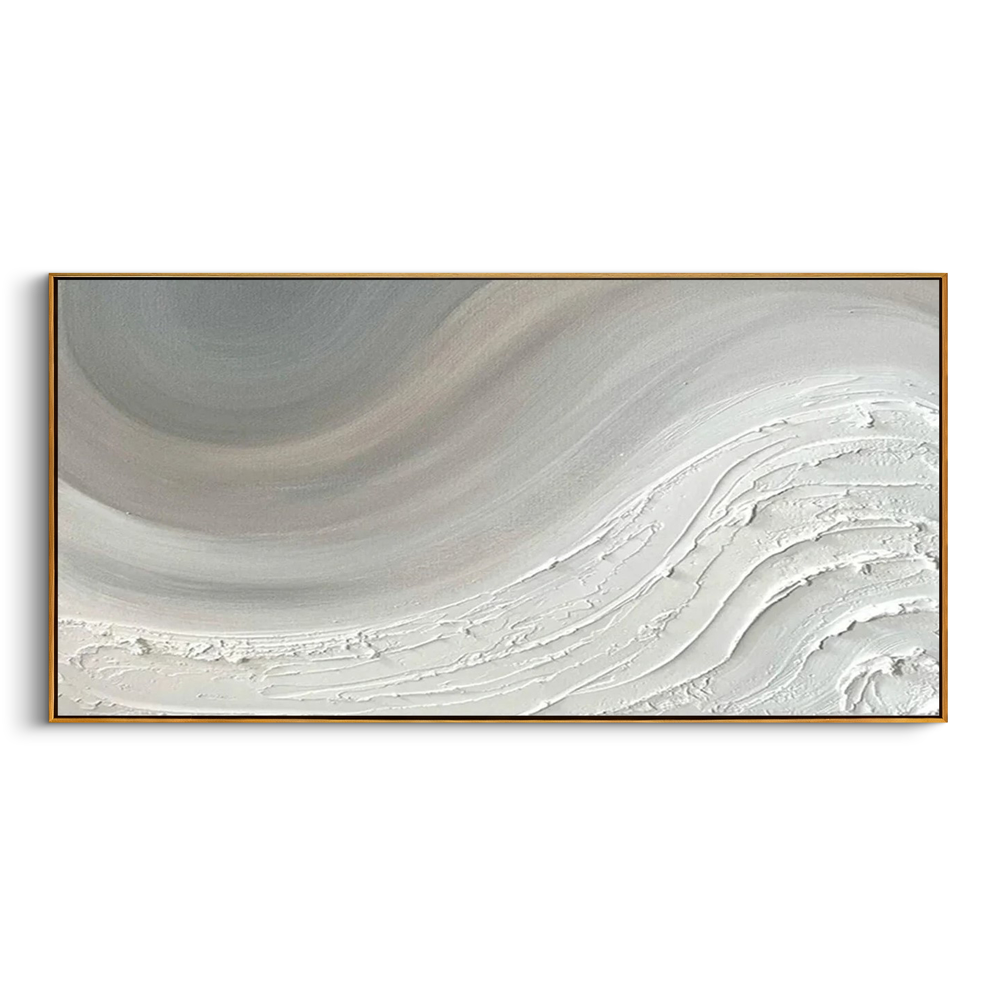 "Ethereal Tides" – 3D Sculptural Heavy Impasto Relief | Minimalist Creamy Gray Wabi-Sabi Horizontal Art#WS 239