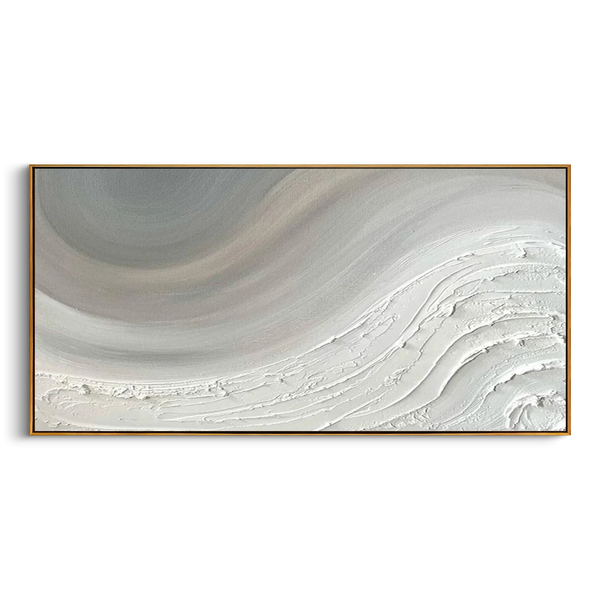 "Ethereal Tides" – 3D Sculptural Heavy Impasto Relief | Minimalist Creamy Gray Wabi-Sabi Horizontal Art#WS 239