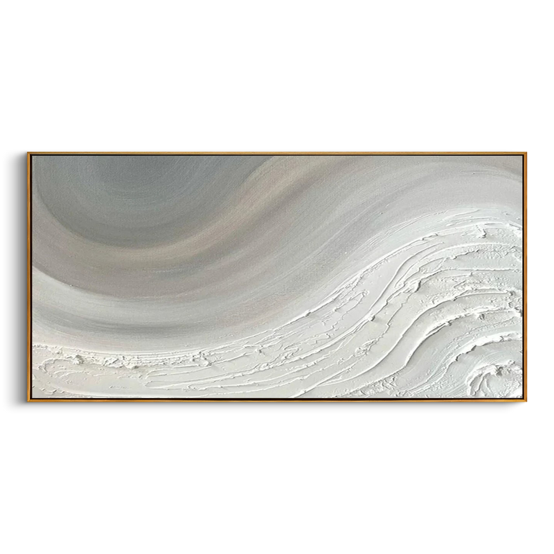 "Ethereal Tides" – 3D Sculptural Heavy Impasto Relief | Minimalist Creamy Gray Wabi-Sabi Horizontal Art#WS 239