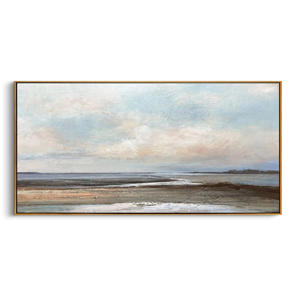 "The Coastal Prelude" – Modern Impressionist Vast Seascape | Ethereal Blue & Earth Tone Horizontal Gallery Art #LC152