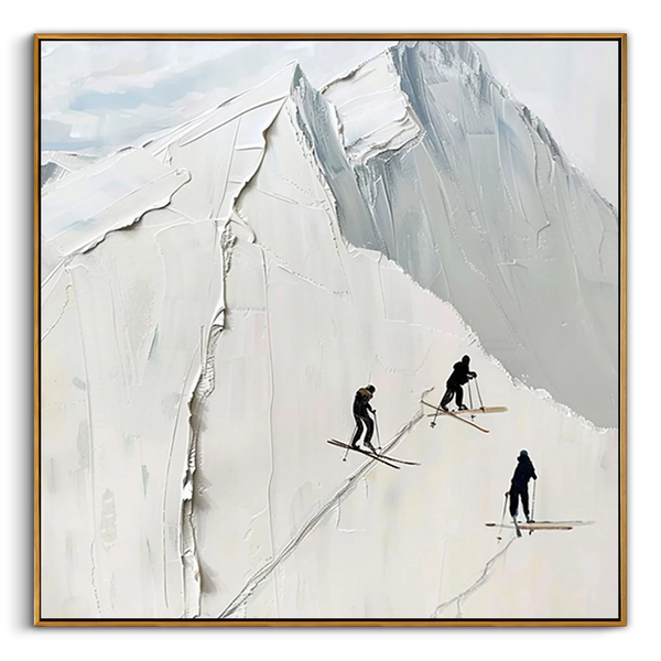 "Summit Trails" – Minimalist Snow Mountain Heavy Impasto | Hand-Textured 3D Skiing Art | Contemporary Alpine Wall Decor #PT538