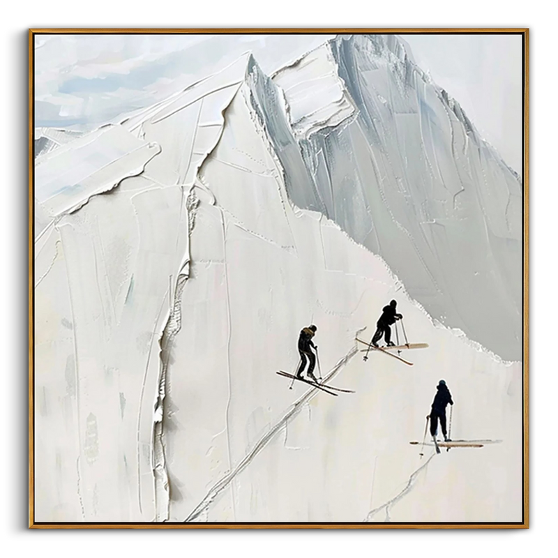 "Summit Trails" – Minimalist Snow Mountain Heavy Impasto | Hand-Textured 3D Skiing Art | Contemporary Alpine Wall Decor #PT538