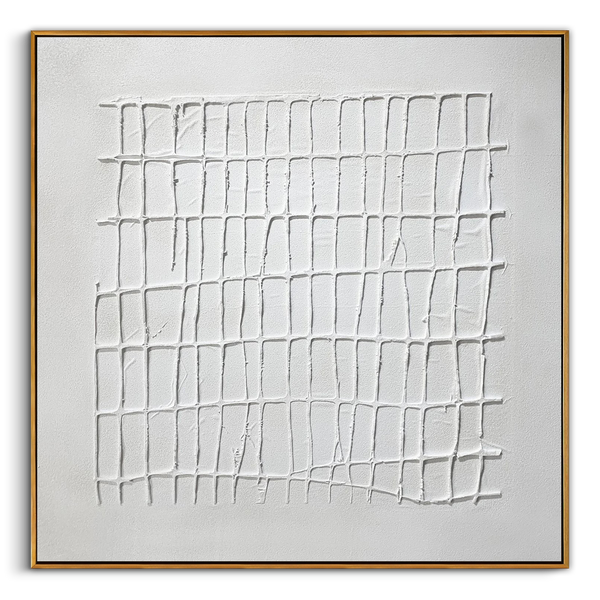 "The Lattice of Mind" – Modern Geometric Hand-Textured Relief | 3D Linear Minimalist Painting for High-End Interiors #MI187