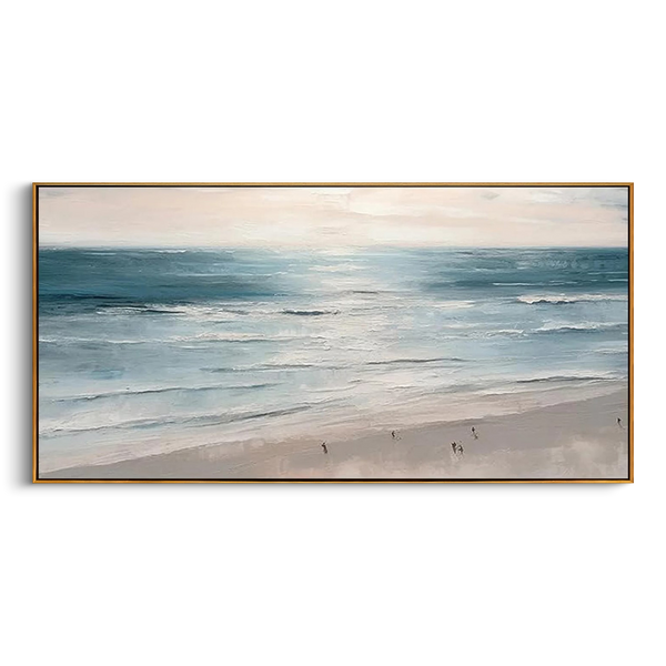 "The Infinite Blue" – Panoramic Healing Seascape Oil Painting | Modern Minimalist Coastal Living Room Art #BE066
