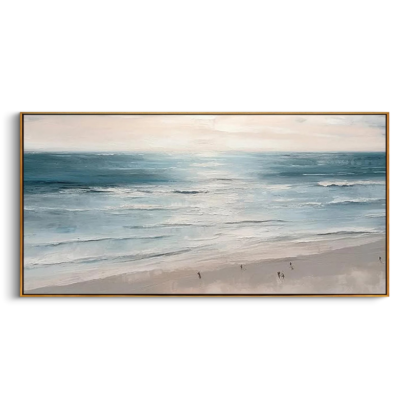 "The Infinite Blue" – Panoramic Healing Seascape Oil Painting | Modern Minimalist Coastal Living Room Art #BE066