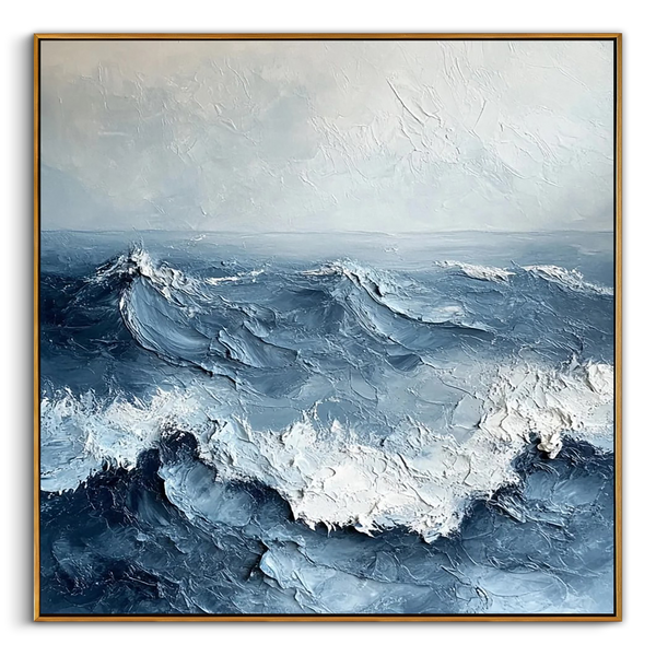 "The Cresting Tide" – Heavy Impasto 3D Ocean Wave Painting | Hand-Textured Deep Blue Seascape | Contemporary Nautical Wall Art #BE065