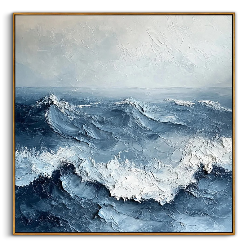 "The Cresting Tide" – Heavy Impasto 3D Ocean Wave Painting | Hand-Textured Deep Blue Seascape | Contemporary Nautical Wall Art #BE065