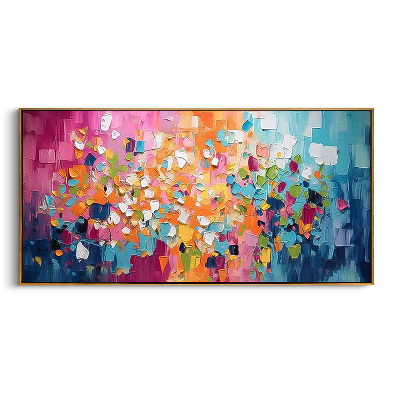 "Rainbow Rhythm" – Mosaic Block Impasto Abstract Oil Painting | Panoramic Vibrant Dopamine Wall Art#PT 494