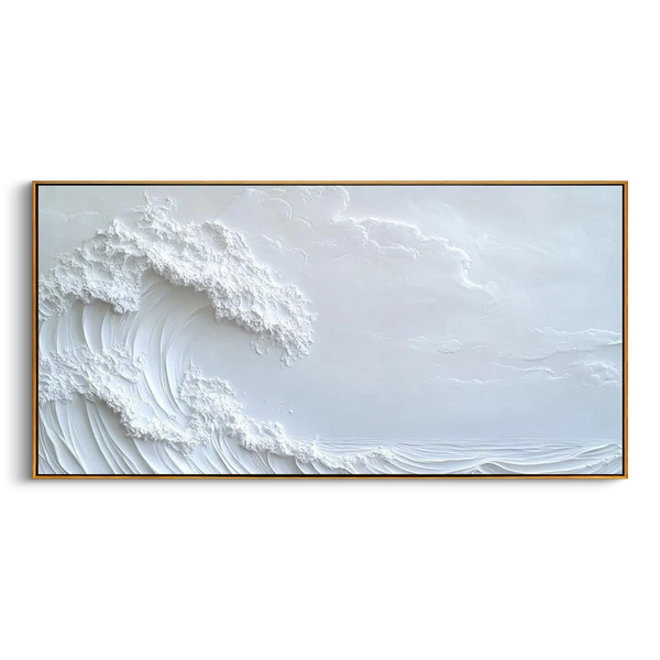 "The Alabaster Tide" – Minimalist White-on-White Relief | 3D Hand-Sculpted Heavy Impasto Wave Painting | Luxury Modern Horizontal Wall Art#PT 540