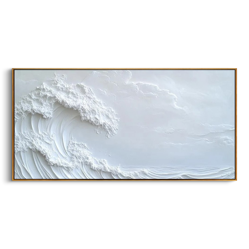 "The Alabaster Tide" – Minimalist White-on-White Relief | 3D Hand-Sculpted Heavy Impasto Wave Painting | Luxury Modern Horizontal Wall Art#PT 540