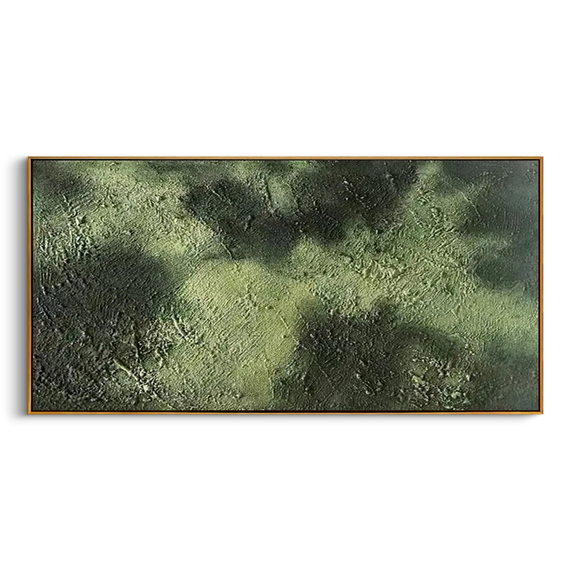 "Primal Resonance" – Modern Heavy Impasto Abstract | Moss Green & Carbon 3D Texture Art | Luxury Industrial Style Horizontal Decor #PT 541