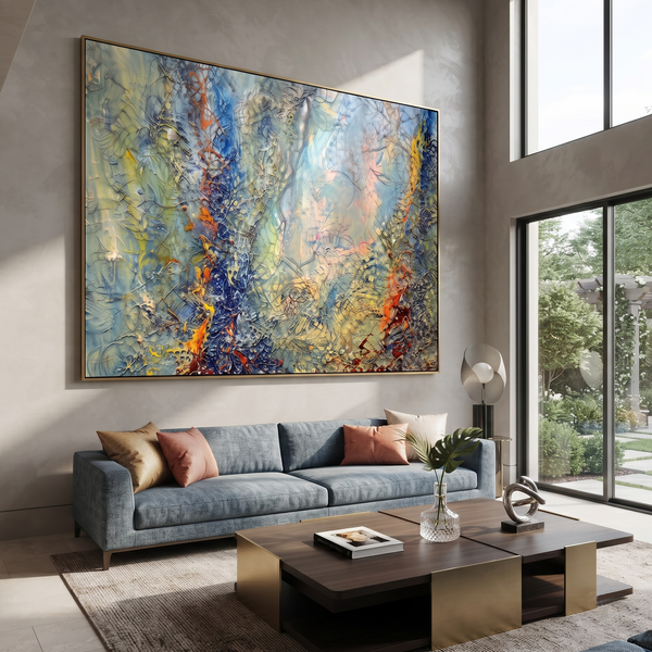"Blue Green Abstract Texture Painting" - Modern Heavy Impasto Abstract Artwork | Blue & Green Palette Knife Painting | Luxury Horizontal Wall Art #PT 616