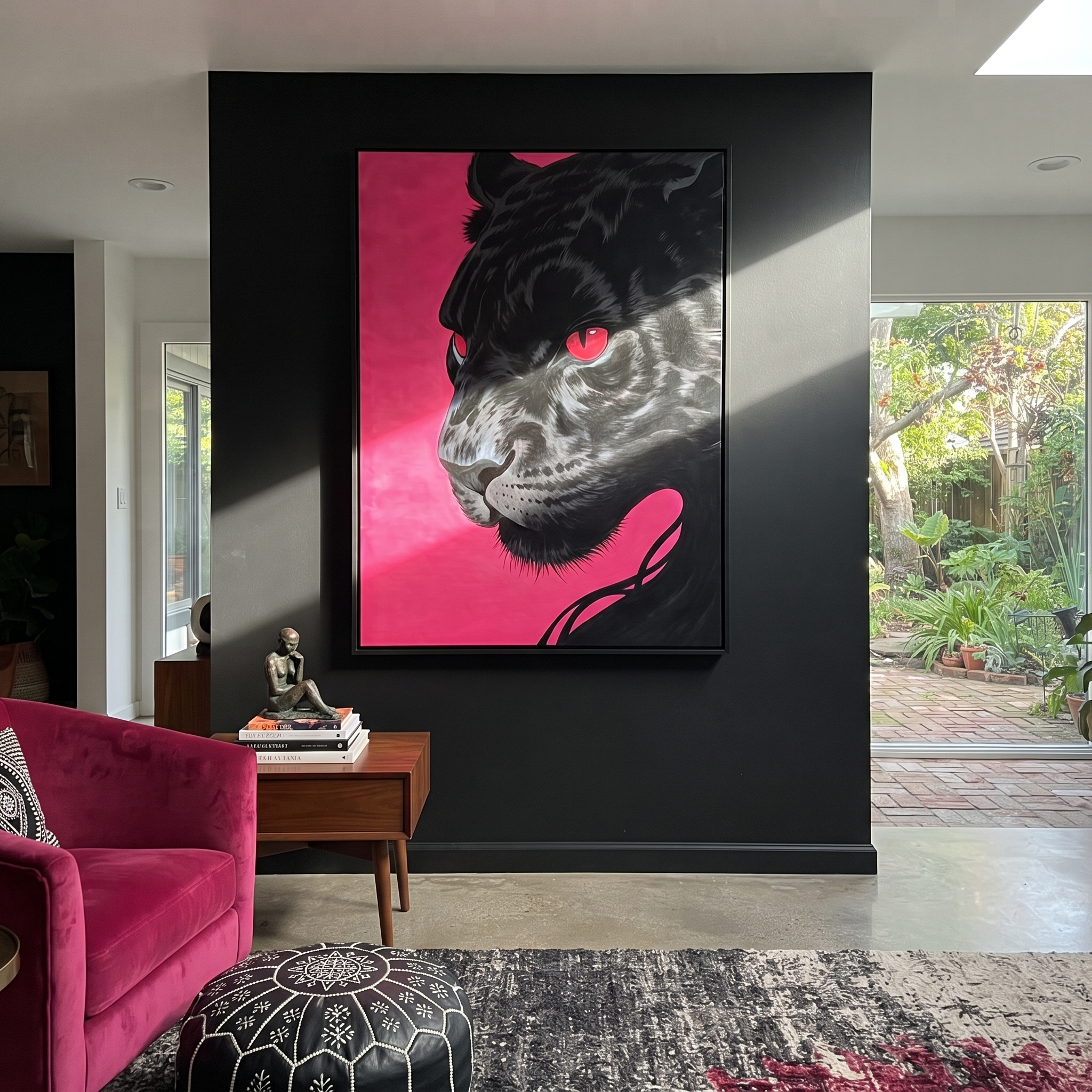 "Shadow Jaguar" – Modern Textured Big Cat Oil Painting | Black, Ivory & Deep Green Vertical Wall Art #PT 588