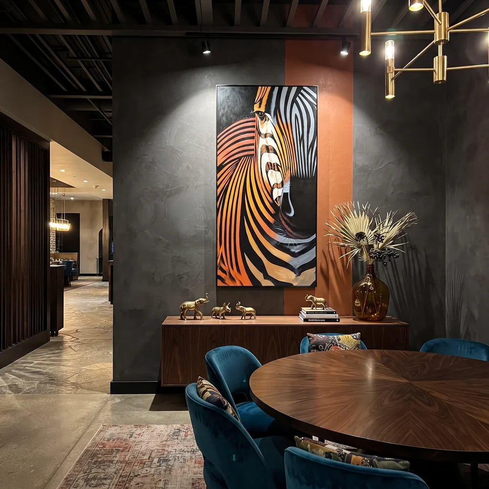"Zebra Stripe Graphic Wall Painting" - Modern Heavy Impasto Western Animal Artwork | Black & White Palette Knife Painting | Luxury Vertical Wall Art #PT 638