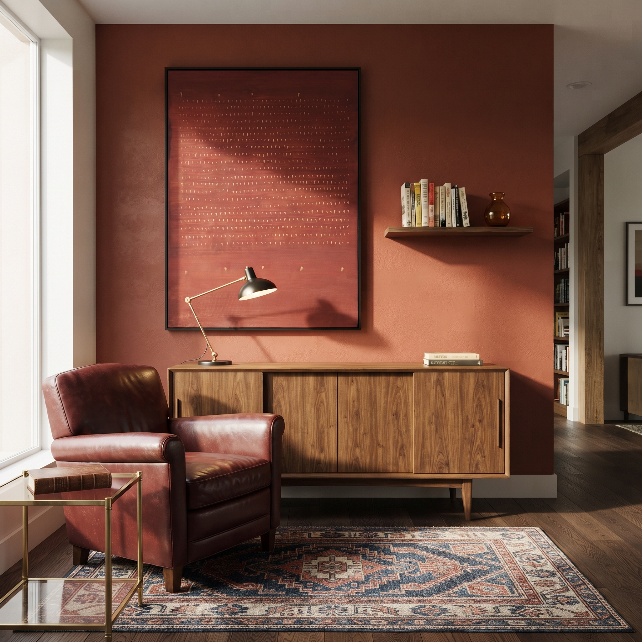 “Terracotta Rhythm” – Modern Minimalist Wabi-Sabi Abstract Painting | Burnt Sienna Red & Antique Gold Textured Canvas Art | Luxury Vertical Wall Art