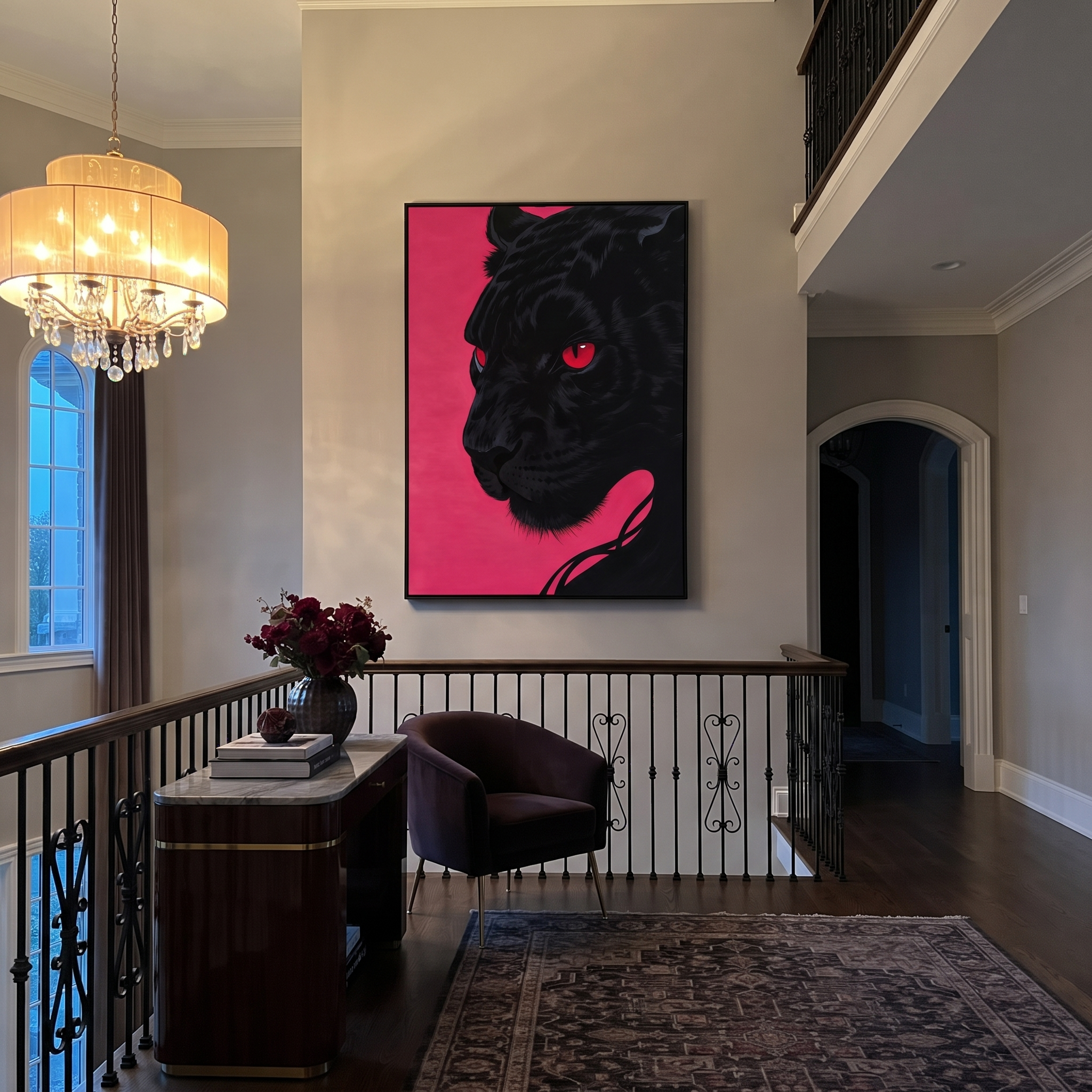 "Shadow Jaguar" – Modern Textured Big Cat Oil Painting | Black, Ivory & Deep Green Vertical Wall Art #PT 588