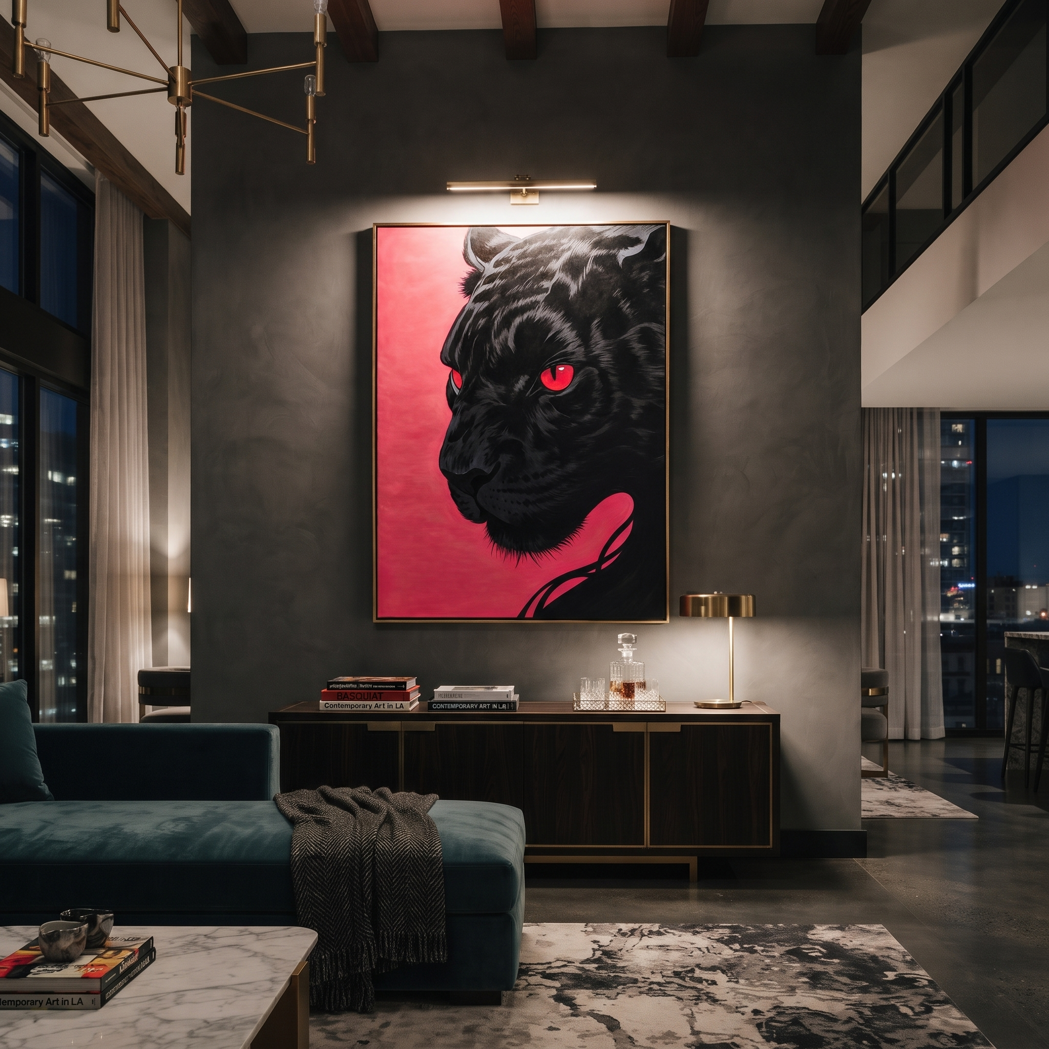 "Shadow Jaguar" – Modern Textured Big Cat Oil Painting | Black, Ivory & Deep Green Vertical Wall Art #PT 588