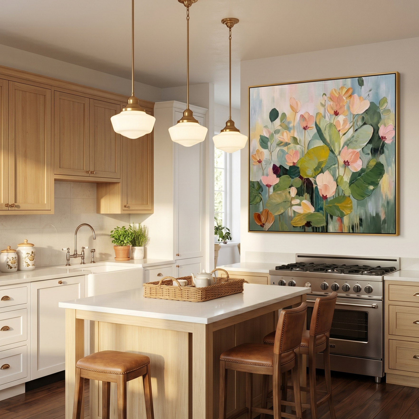 "Morning Dew" | Hand-Painted Textured Flower Painting | Abstract Floral Canvas Wall Art | Sage Green & Pastel Room Decor for Living Room