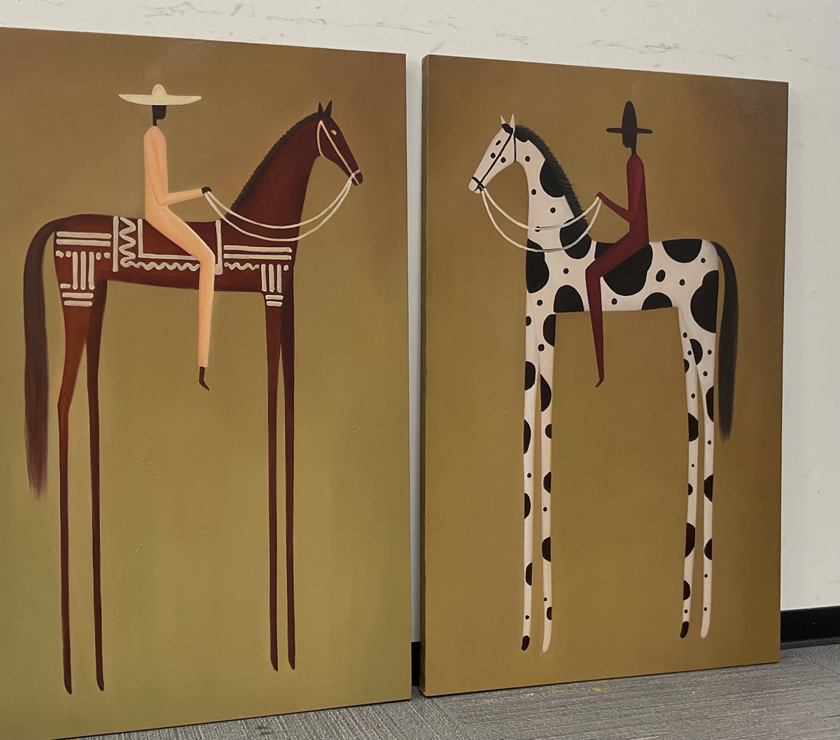 "Silent Journey" - Modern Heavy Impasto Abstract Artwork | Beige & Golden Palette Knife Painting | Luxury Two-Panel Vertical Wall Art #PT 2595