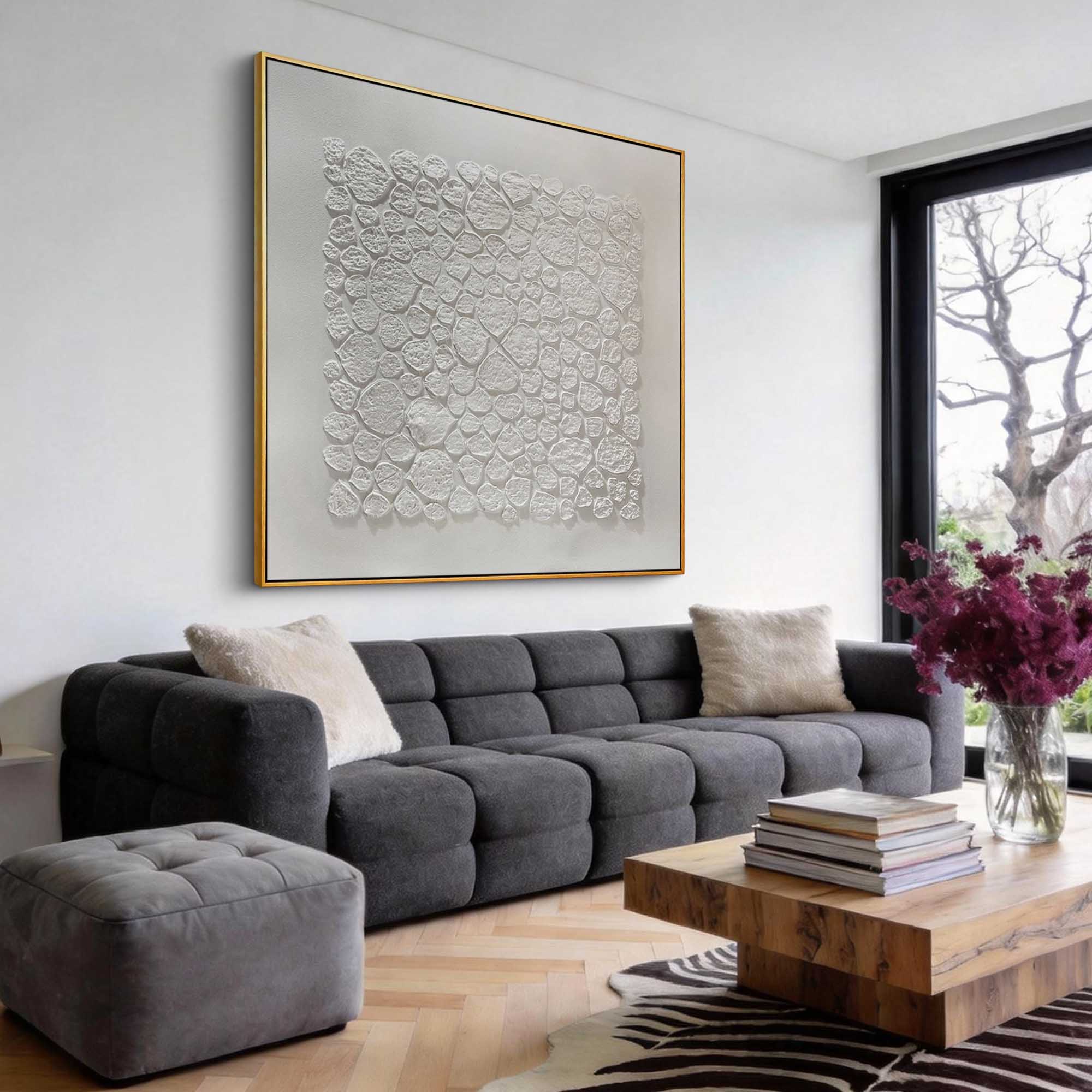 "The Echo of Oneness" – Minimalist White Heavy Impasto | 3D Hand-Sculpted Organic Relief | Luxury Wabi-Sabi Statement Wall Decor #WS 231