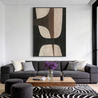 "Umber Fragment Study" - Modern Wabi-Sabi Abstract Painting | Beige Black Brown Textured Canvas Art | Luxury Vertical Wall Art #WS 129