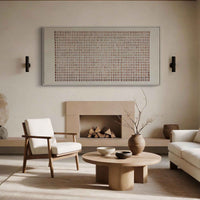 "Woven Grid Silence" - Minimal Wabi-Sabi Geometric Art | Beige Brown Linear Textured Panoramic Canvas Painting | Luxury Horizontal Wall Art #WS 110