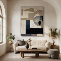 "Sand Quiet Motion" is a 100% hand-painted abstract artwork created with professional oil and acrylic paints on high-quality canvas. Its beige & black palette and visible textured strokes give every piece authentic handmade variation and tactile depth.