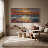 "Azure River Garden" is a 100% hand-painted landscape painting created with professional oil and acrylic paints on high-quality canvas. Its blue & gold palette and visible textured strokes give every piece authentic handmade variation and tactile depth.