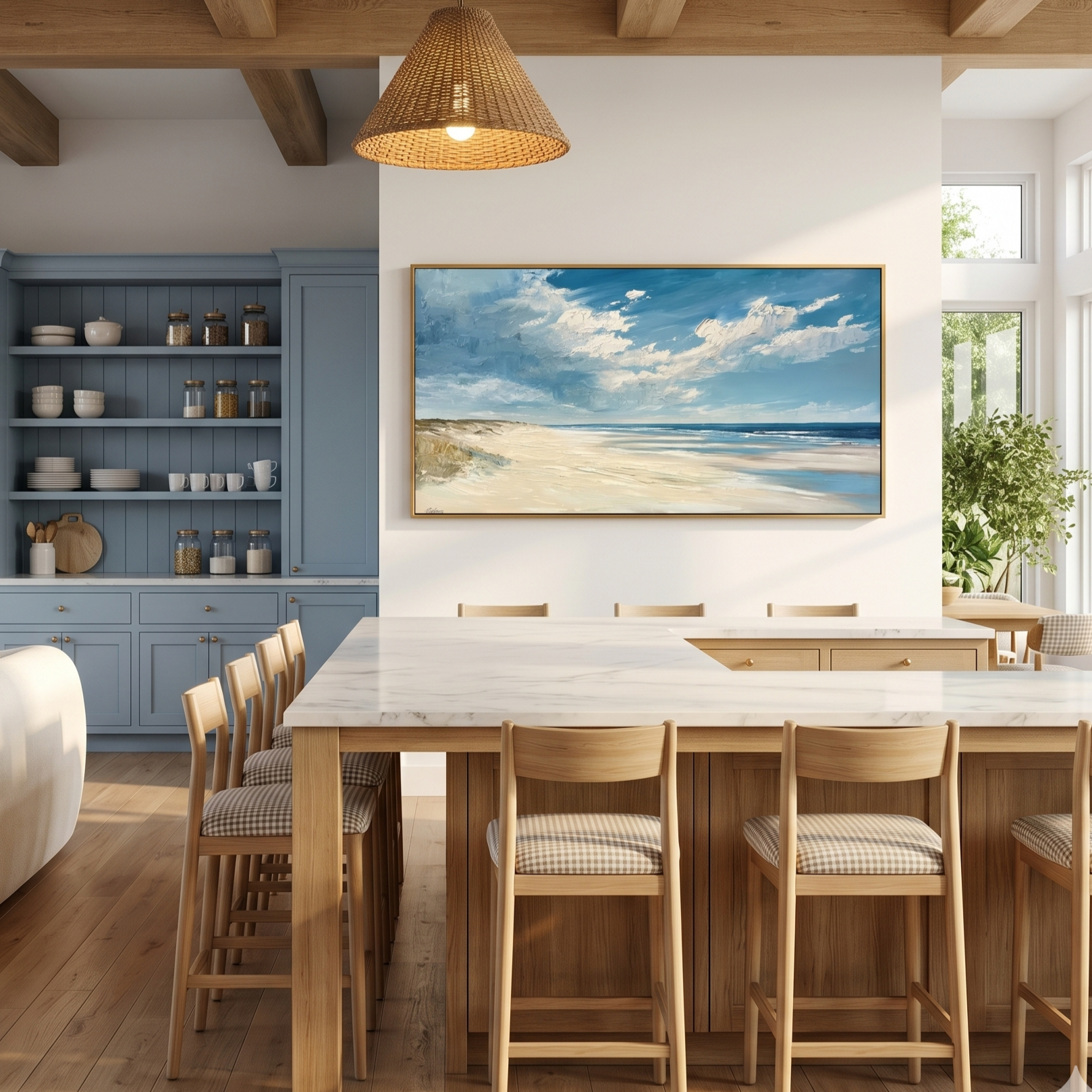 "Salty Horizon" – Panoramic Impressionist Coastal Oil Painting | Modern Minimalist Seascape Wall Art#LC109