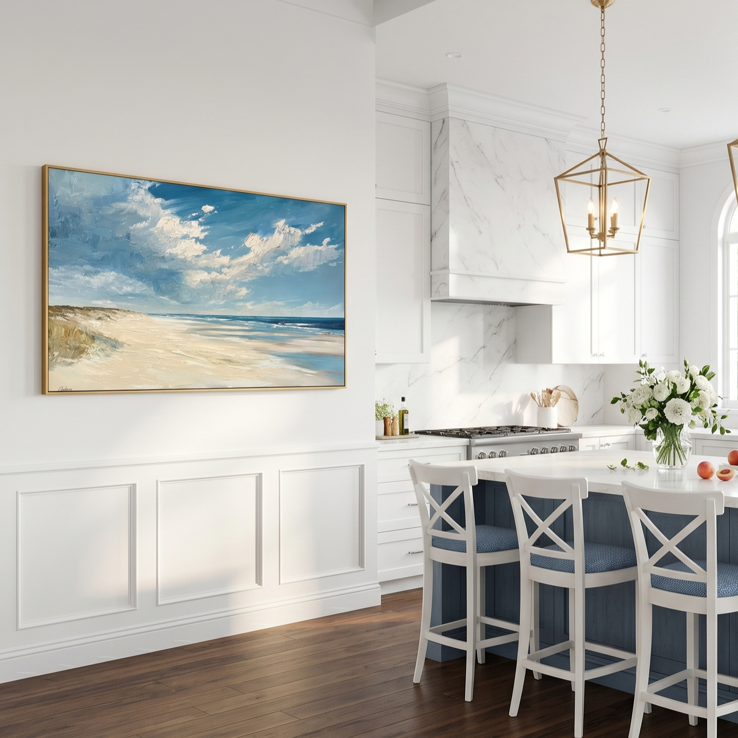 "Salty Horizon" – Panoramic Impressionist Coastal Oil Painting | Modern Minimalist Seascape Wall Art#LC109