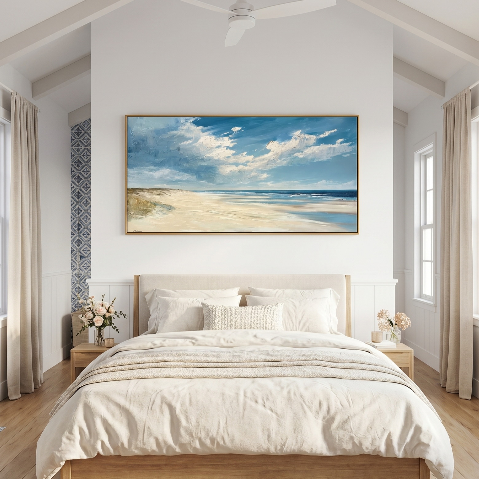 "Salty Horizon" – Panoramic Impressionist Coastal Oil Painting | Modern Minimalist Seascape Wall Art#LC109