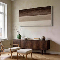"Quiet Earth Divide" - Minimal Wabi-Sabi Abstract Art | Brown Beige & White Textured Panoramic Canvas Painting | Luxury Horizontal Wall Art #WS 064