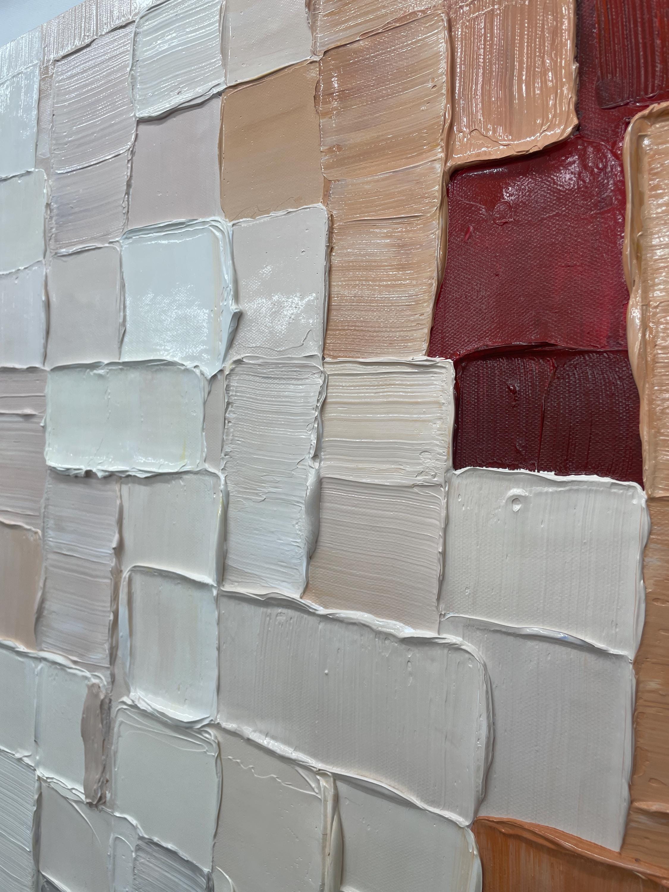 "Gradient Woven Clay Tile Relief" – Modern Heavy Impasto Geometric Minimal Abstract | 3D Warm Taupe & Ash Grey Palette Knife Painting | Luxury Vertical Wall Art #PT 575