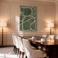 "Verdant Quiet Motion" is a 100% hand-painted abstract artwork created with professional oil and acrylic paints on high-quality canvas. Its green & white palette and visible textured strokes give every piece authentic handmade variation and tactile depth.